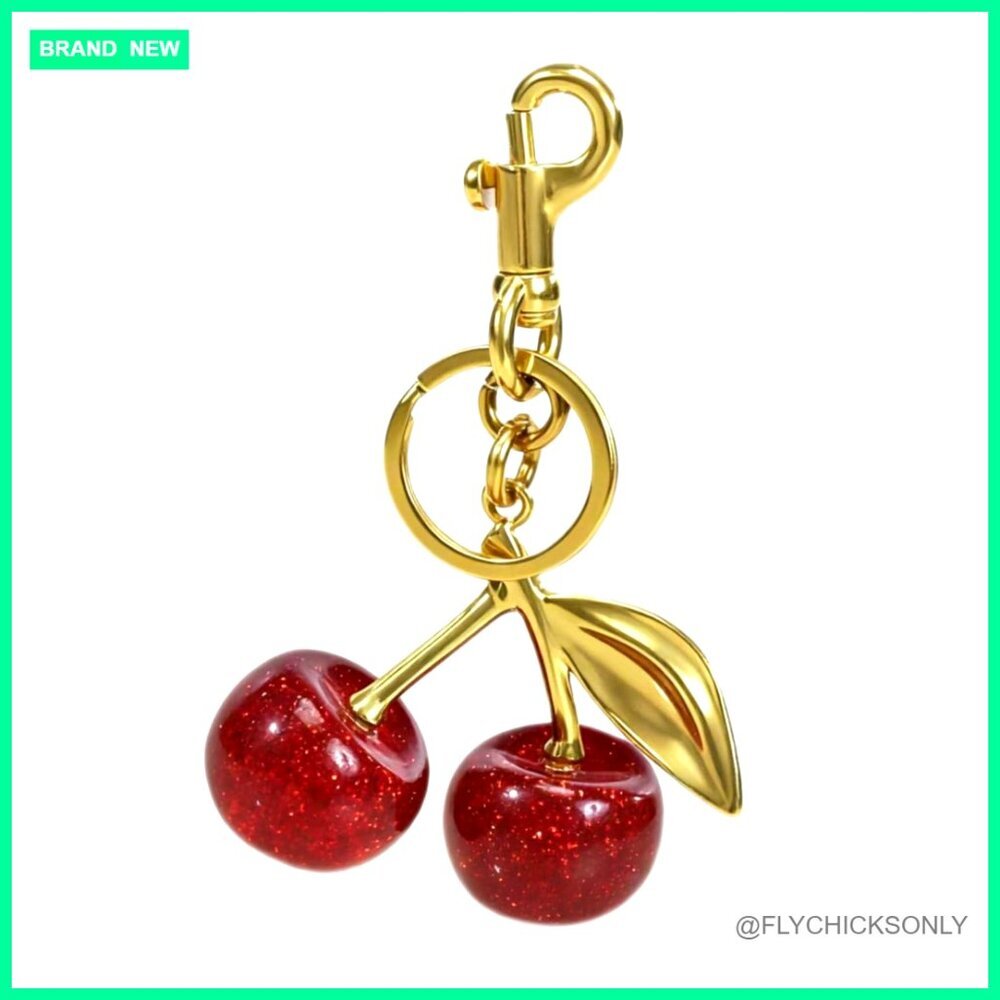 Cherry Keychain Bag Charm, Glitter Resin, Metal Split Ring, 2.71" L